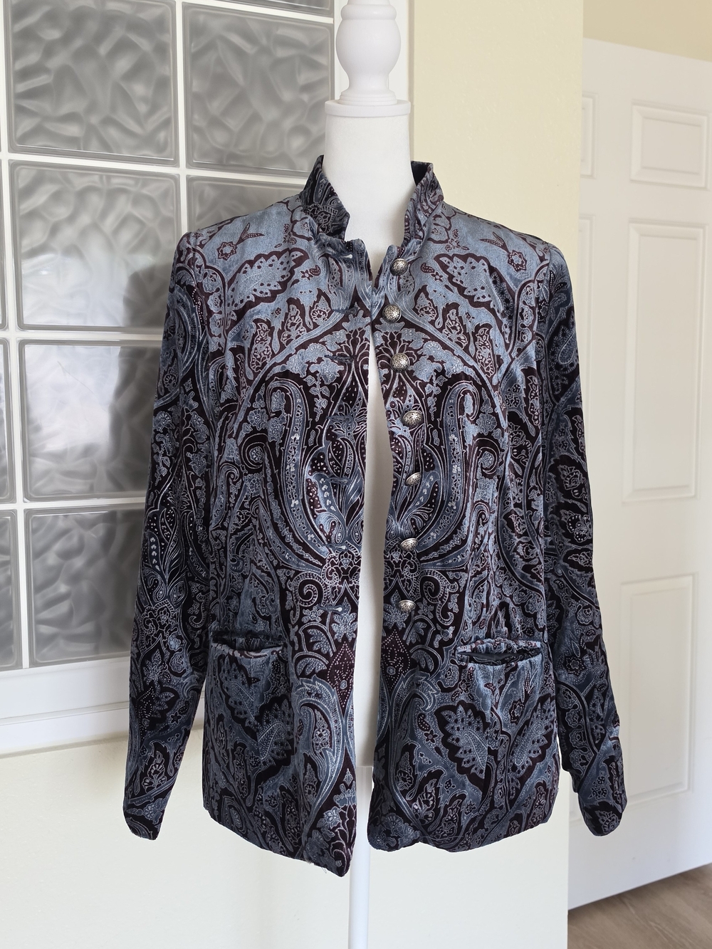 Coldwater Creek Blue and Brown Paisley Velvet Blazer